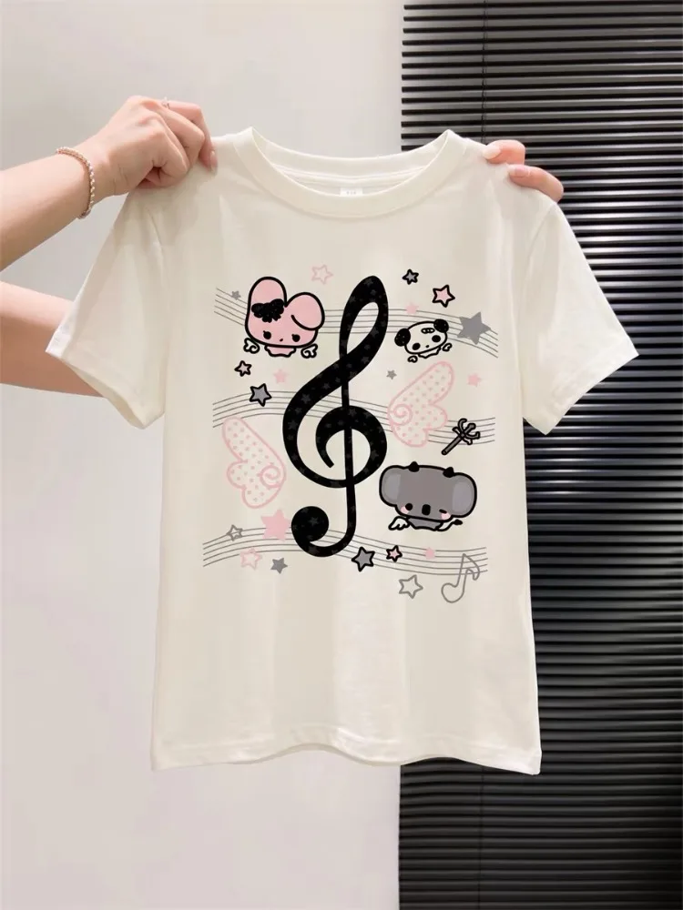 

Deeptown White Cutecore Graphic Women T-Shirts Y2k Kawaii Short Sleeve Japanese Fashion Slim Tees Aesthetic Cropped Top Casual