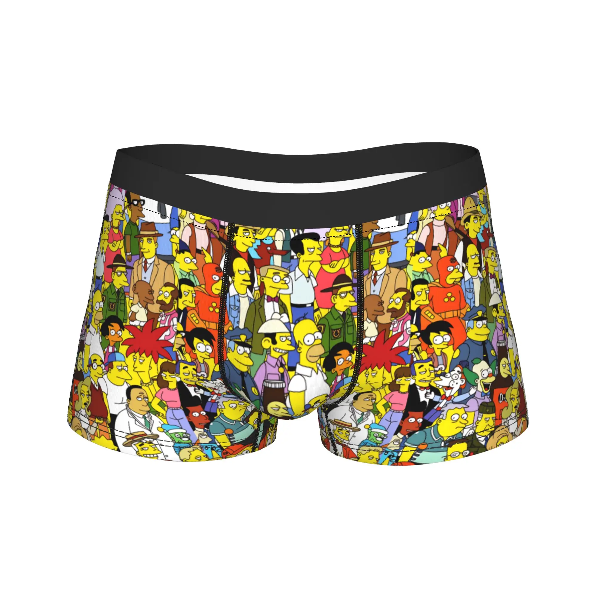 Cartoon S-Simpsons Characters Crowd Scene Underwear Men Boxer Brief Classic Boxershorts High Quality Custom Plus Size Panties