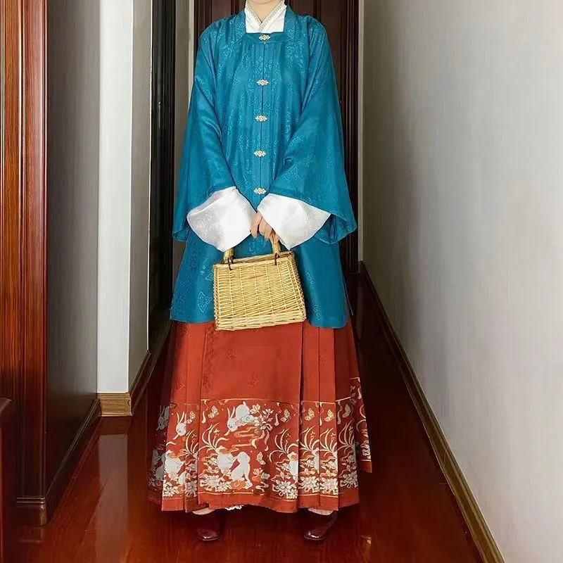 Retro Skirt Chinese Style Cosplay Costume Ming Dynasty Printed Horse Face Skirt Hanfu New Chinese Mid Length Antique Dress