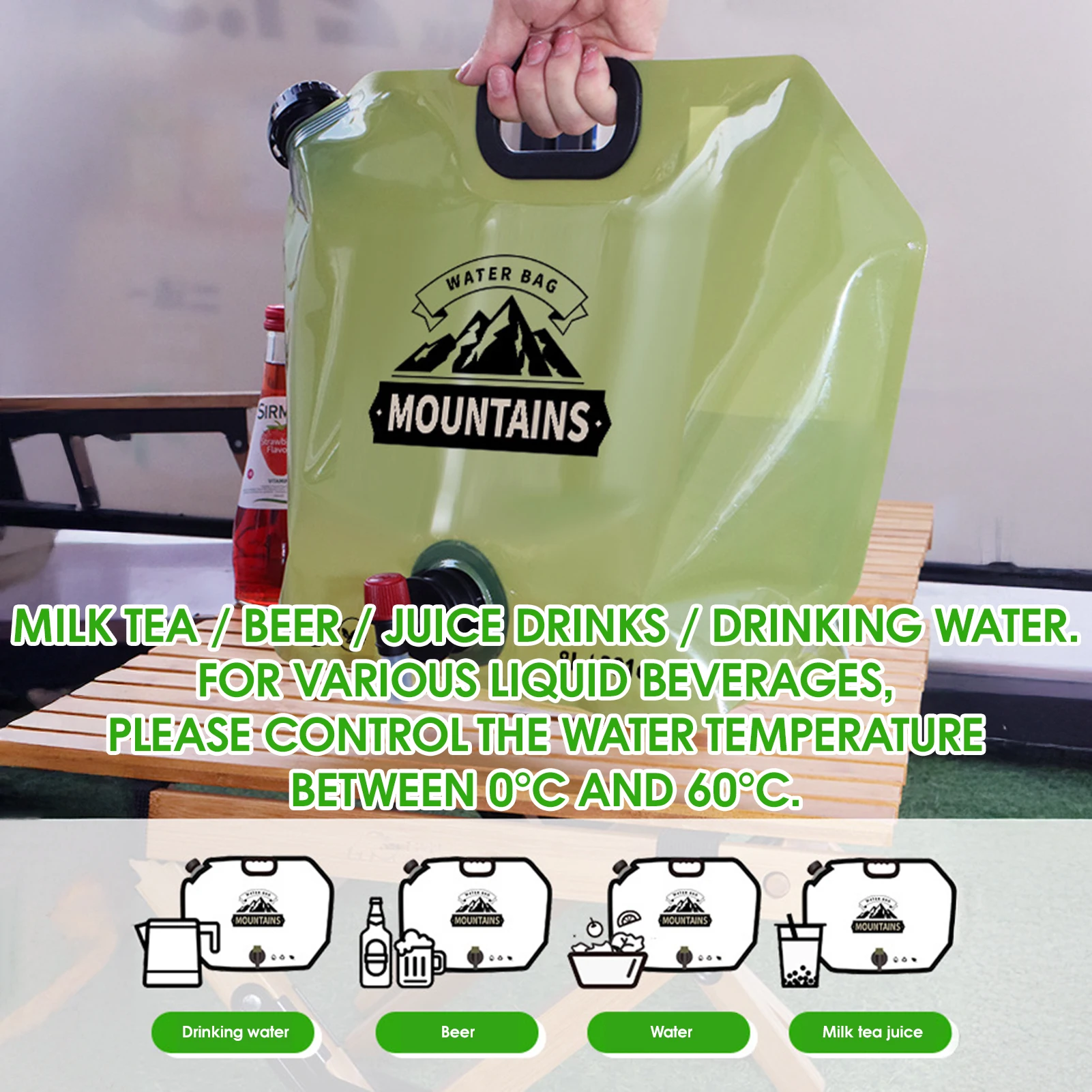 Saco de água dobrável portátil 8l tanque de água de grande capacidade para acampamento piquenique engrossado saco de água macia com torneira recipiente de água