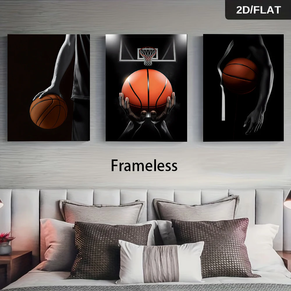 1 ensemble de peintures décoratives sans cadre, triptyque moderne et minimaliste sur le thème du basket-ball, peintures murales pour salon, chambre à coucher, bureau