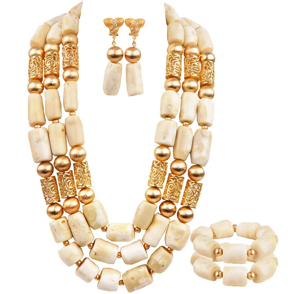 

32inches White Coral Jewelry Set for Women Nigerian Wedding African Beads Bridal Jewelry Set