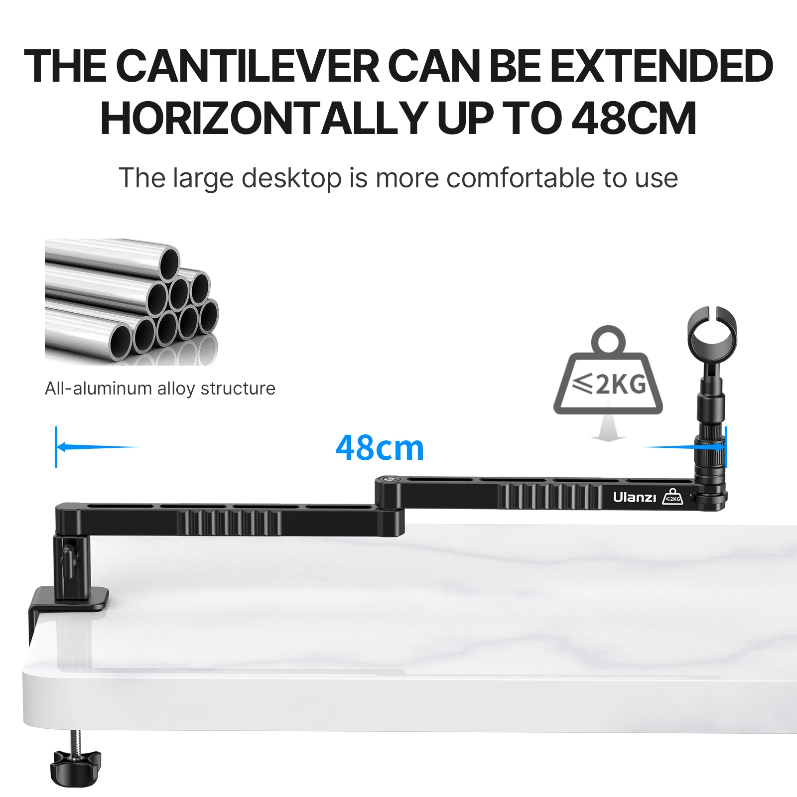 ULANZI LS26 Low Profile Microphone Arm with Cable Channels Desk Clamp 360ยฐ Rotatable Foldable for Streaming Recording 2991