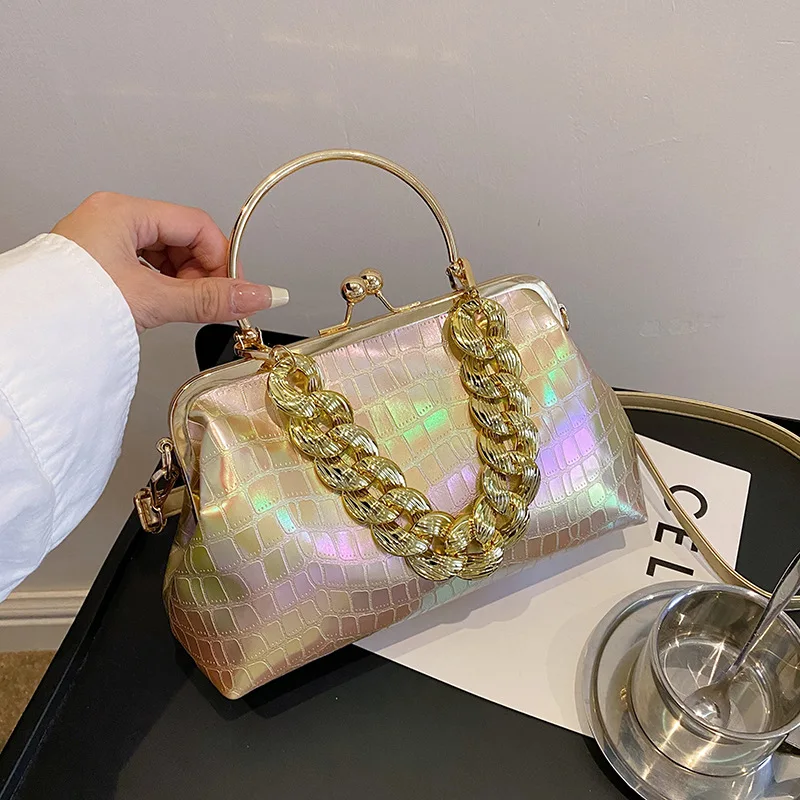 Laser Gold Clip Bag High Quality Leather Evening Clutch Bags Stone Pattern Purses And Handbags For Luxury Designer Wedding Party