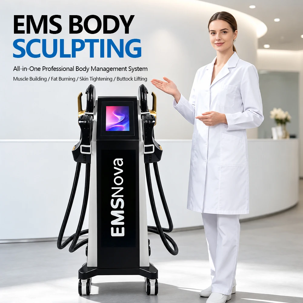 4 Handles Body Sculpting Muscle Gain Skin Tightening Cellulite Reduction Salon Beauty Equipment 6500W HI‑EMT RF Machine
