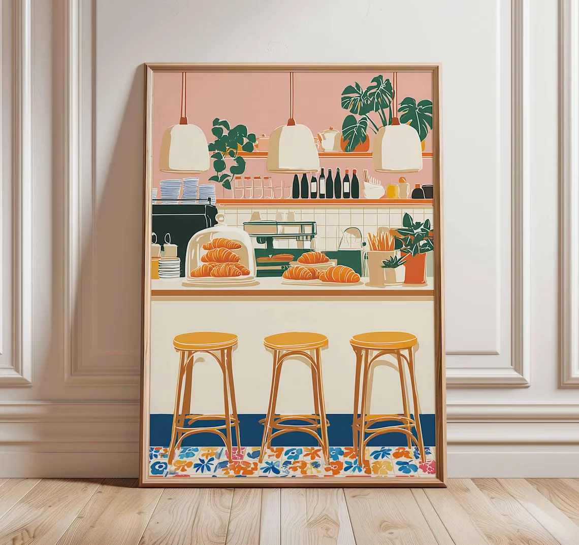 Cozy Parisian Café Wall Art - Whimsical Print Celebrating Brunch Vibes. Coffee Lovers, Francophiles, or Anyone Who Loves Brig