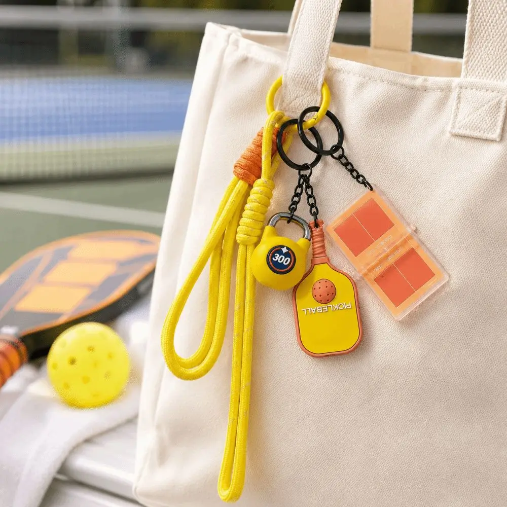Simulation Keychain Set Detachable Buckle Soft Silicone Pickleball Paddle Keychain Wear Resistant Lightweight Portable
