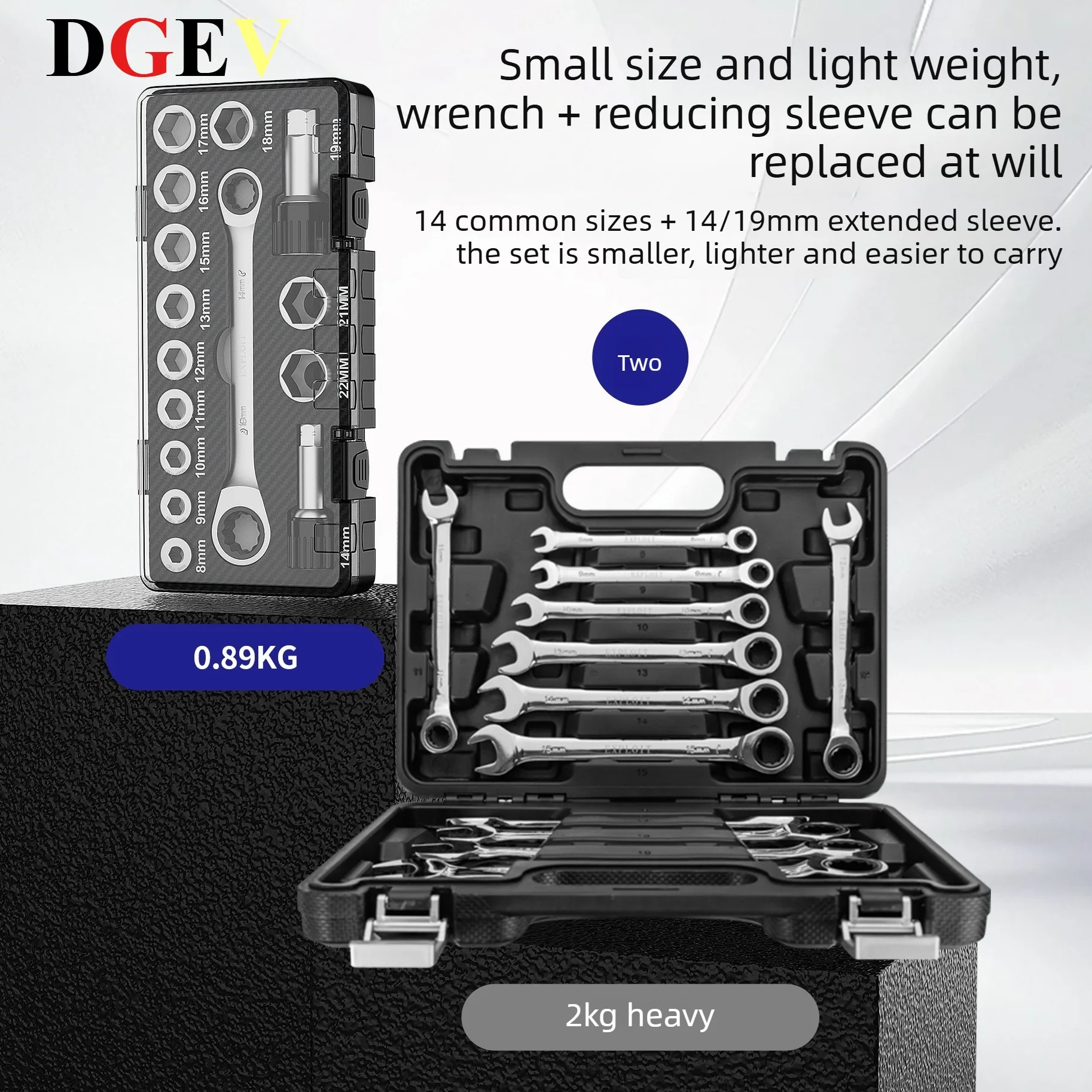 DGEV variable diameter wrench set with 72 teeth ratchet, industrial grade automotive repair and maintenance multifunctional wren
