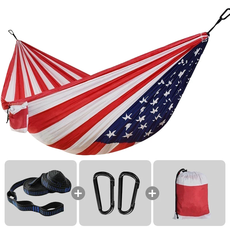 Printed USA Flag Style 260x140cm Single Double Camping Hammock with Tree Strap Portable Travel Hammock for Independence day Gift