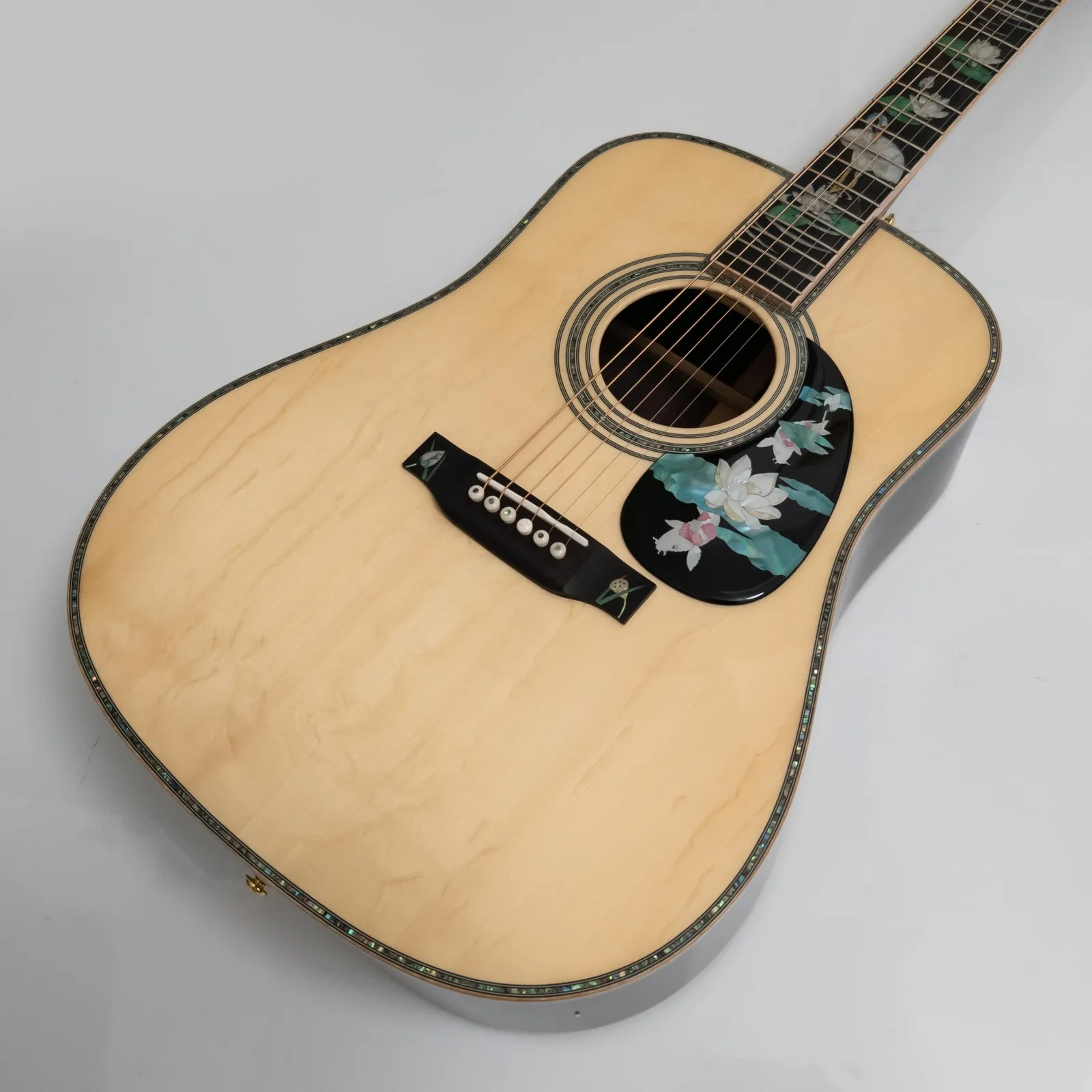 

Акустическая гитара из цельного дерева с инкрустацией цветком лотоса из морского ушка, 20-ладовым грифом из палисандра, ограниченное издание, фолк-гитара ручной работы