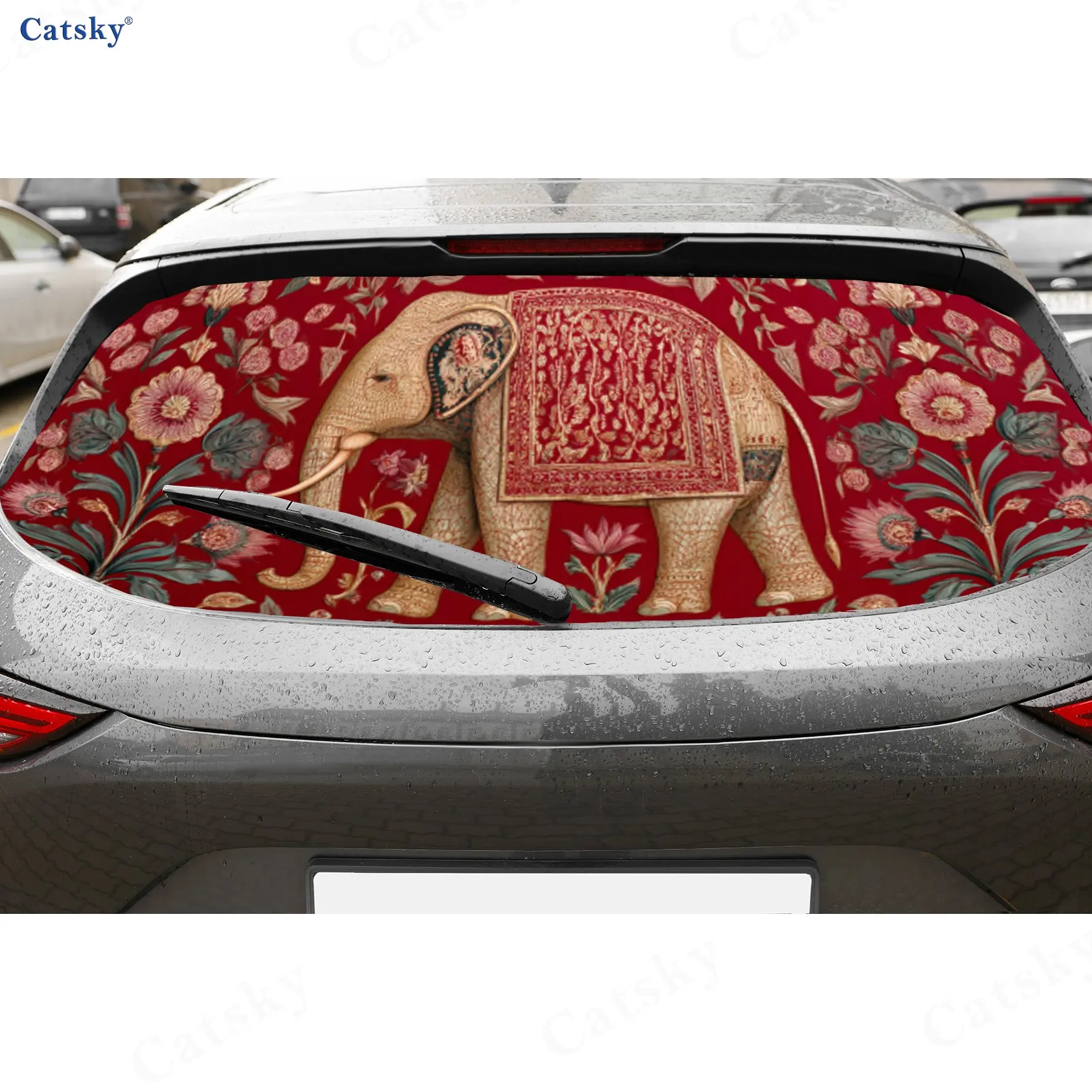 Floral Elephant Car Rear Window Decal, Waterproof Self-adhesive & Anti-scratch Auto Vinyl Wraps Sticker, Auto Decoration, Cool V