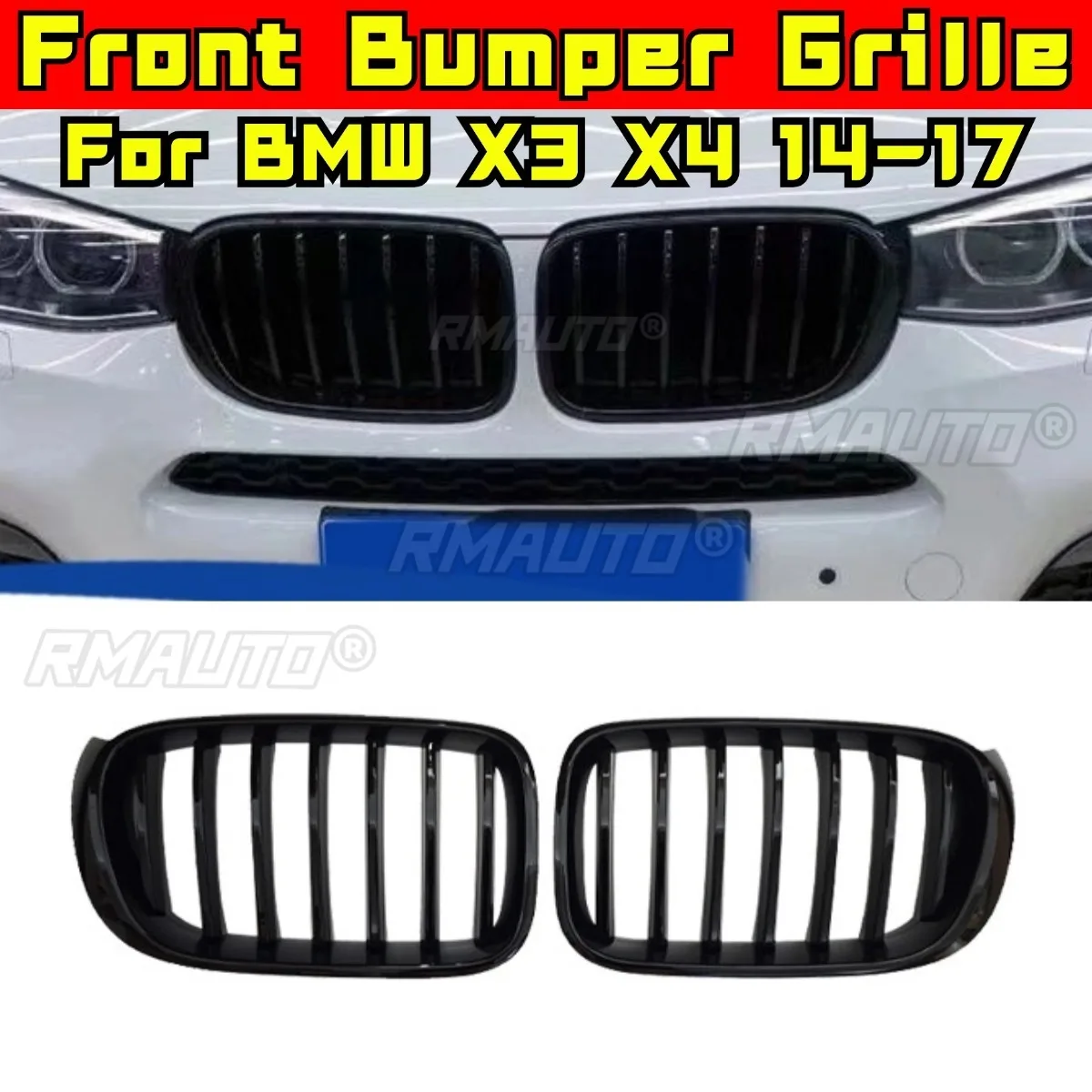 

Решетка бампера автомобиля, декоративные полоски, гоночная решетка, комплект кузова, решетка переднего бампера для BMW X3 X4 F25 F26 2014-2017, внешняя часть