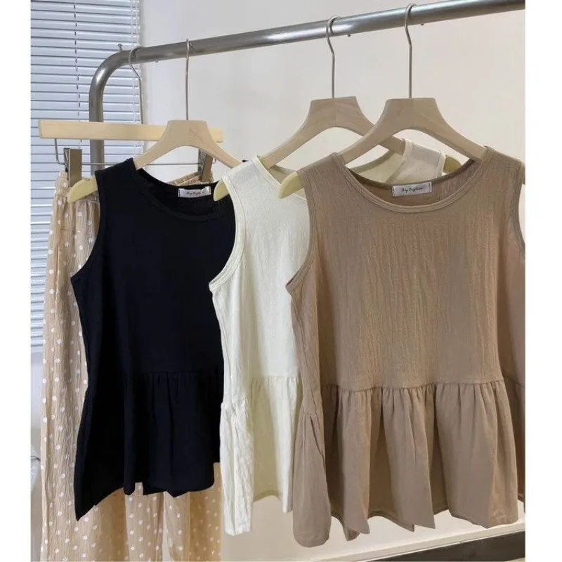 Camisola japonesa blusa de bebê com babados sem mangas top feminino solto camisa externa estilo retrô