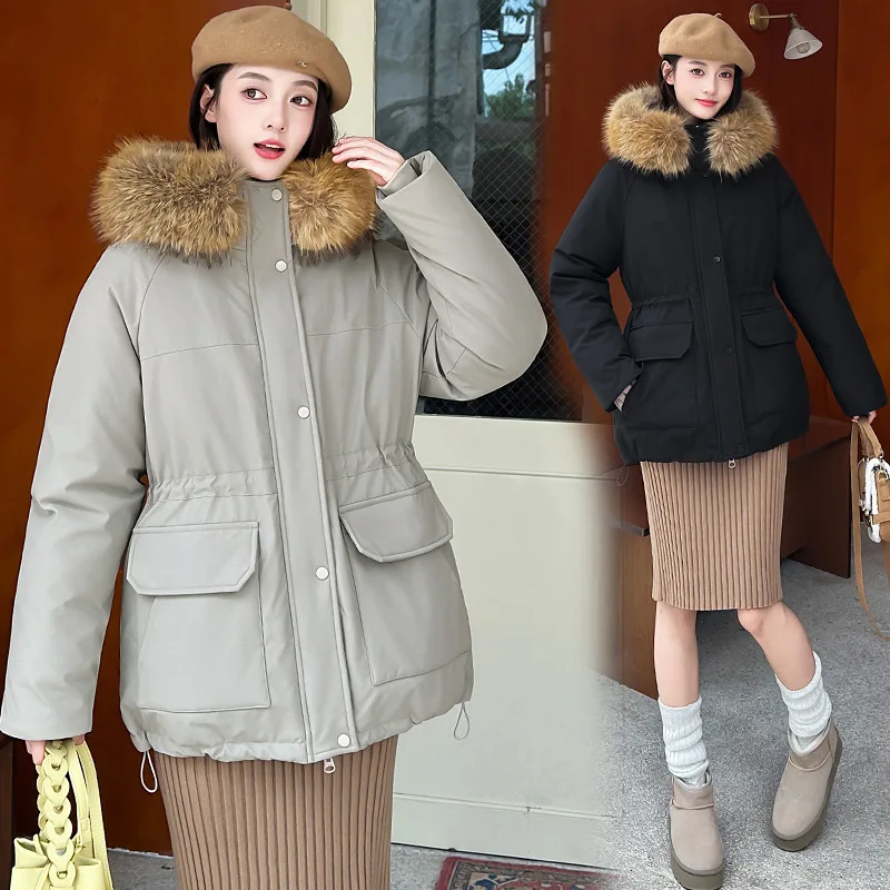 2026 High-quality Safari-style Parkas Women's Cotton-padded Jacket Windproof Thicken Warm Short Coat Hooded Fur-collar Outerwear