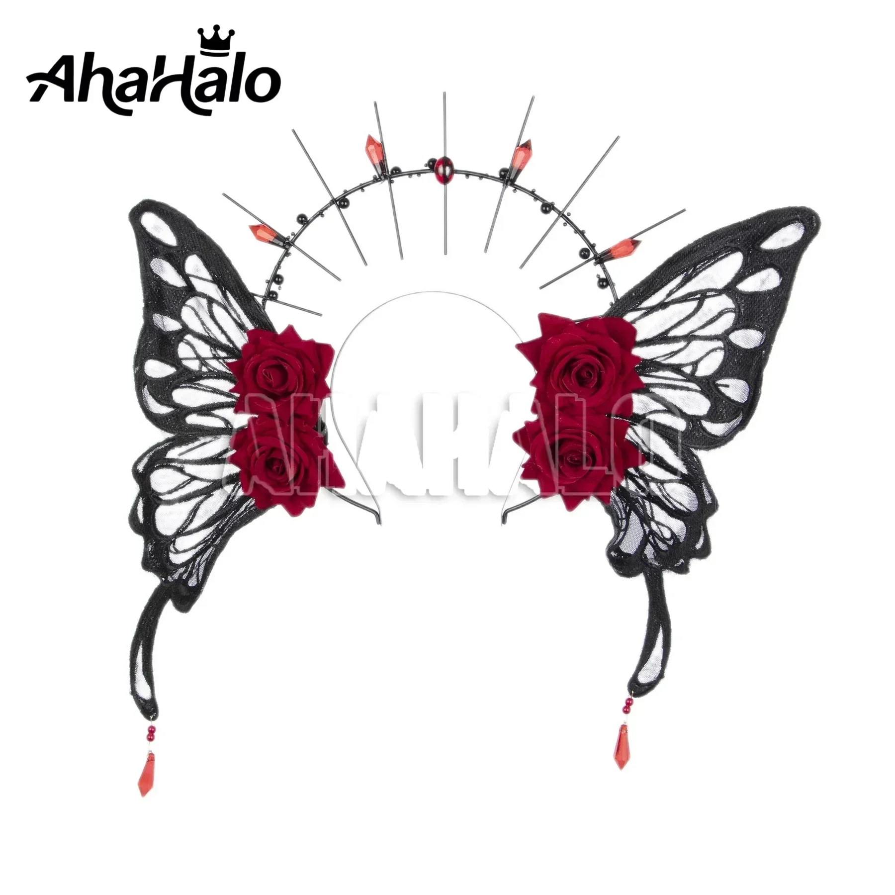 Gothic Lolita Halo Crown Headpiece Women Girls Black Mary Butterfly Angel Wings Headwear For Halloween Costumes