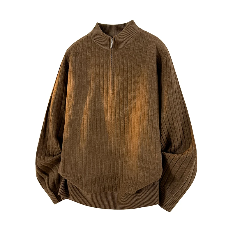 

2026 Autumn Winter Men Half Zipper Casual Pullover Man Stand Collar Knitted Sweater Men Warm Knit Sweaters Vintage Jumpers