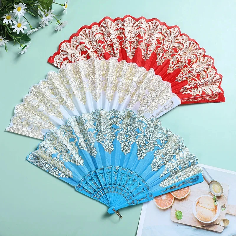 Vintage Lace Folding Fan Dance Hand Held Fans Chinese Dance Fan Photo Props Wedding Party Decoration Ornament Craft Gift