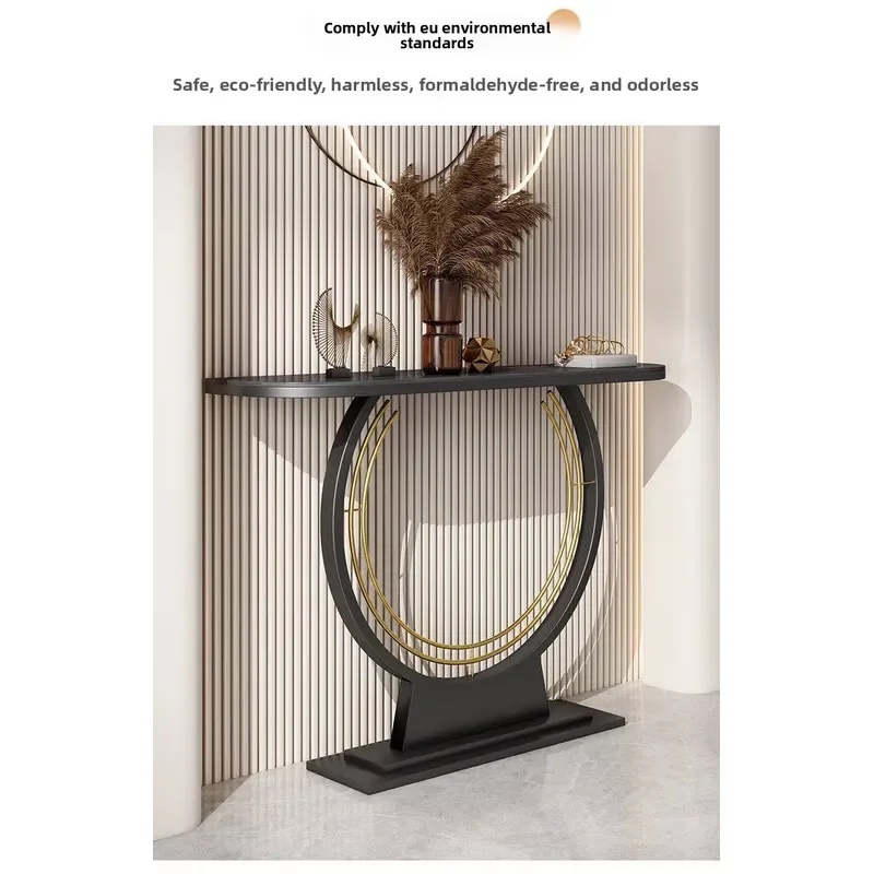 Italian-style Minimalist Light Metal Console Table with Stone Slab Top for Living Room & Corridor Entrance Storage