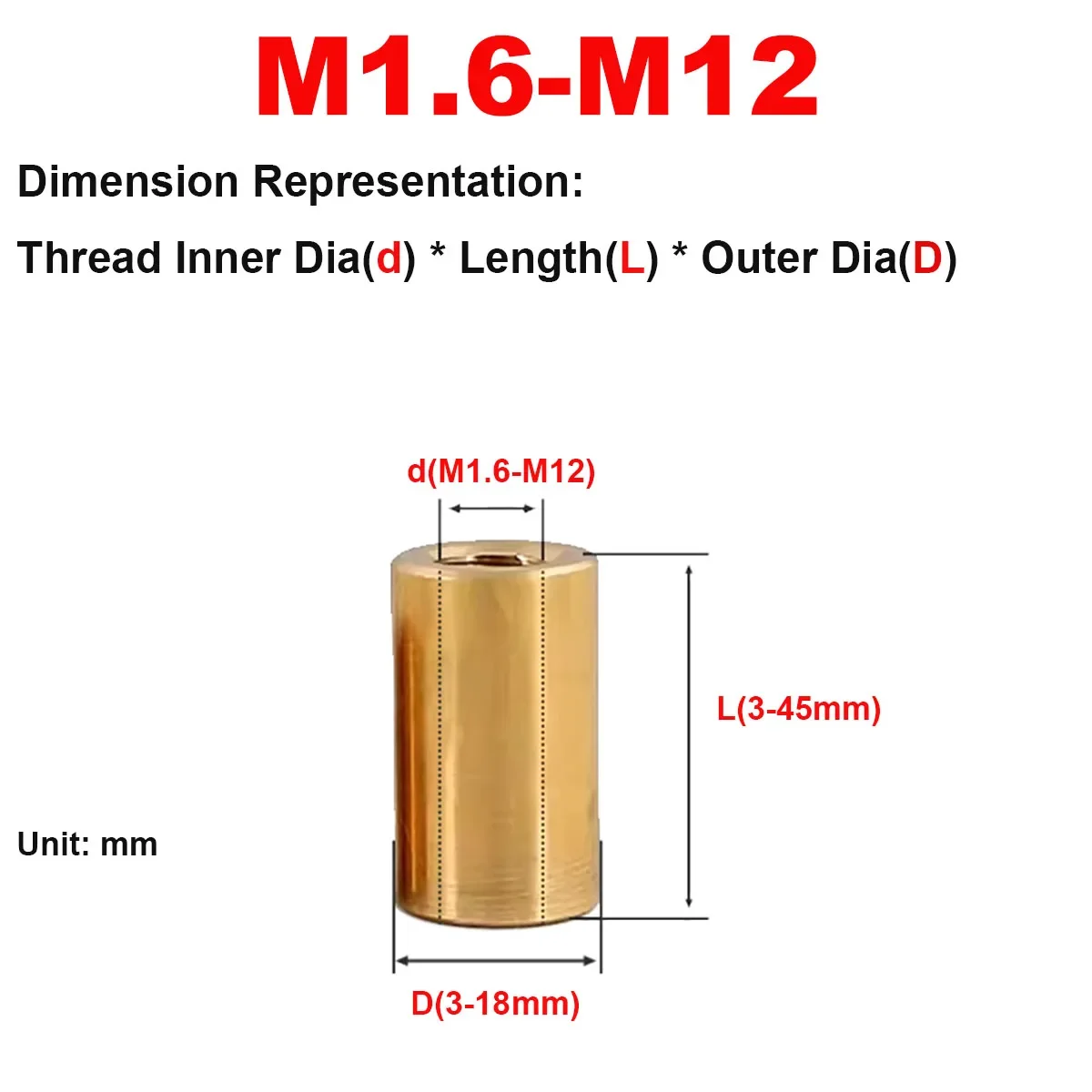 Brass Round Elongated Through-Hole Nut Threaded Connection Copper Pillar M1.6M2M3M4M5M6M8M10M12