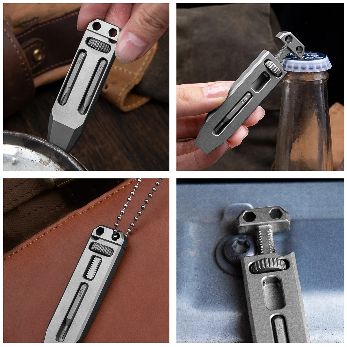 Imagem -05 - Liga de Titânio Multi-função Pry Bar Creativo Saca-rolhas Retrátil Chave de Fenda Mini Wrench Edc Crowbar Pocket Tool Pendant Tc4