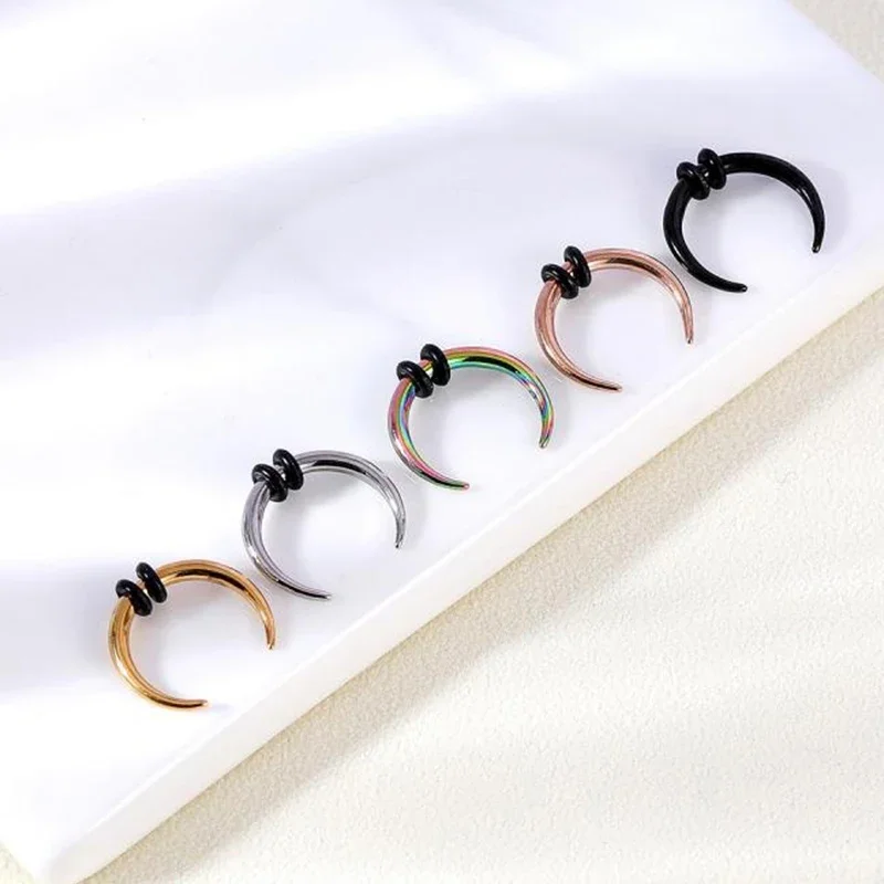 1PC Surgical Steel Septum Nose Ring Black Rainbow Silver Hoop Pincher round Tapered Ear Cartilage Piercing Earring