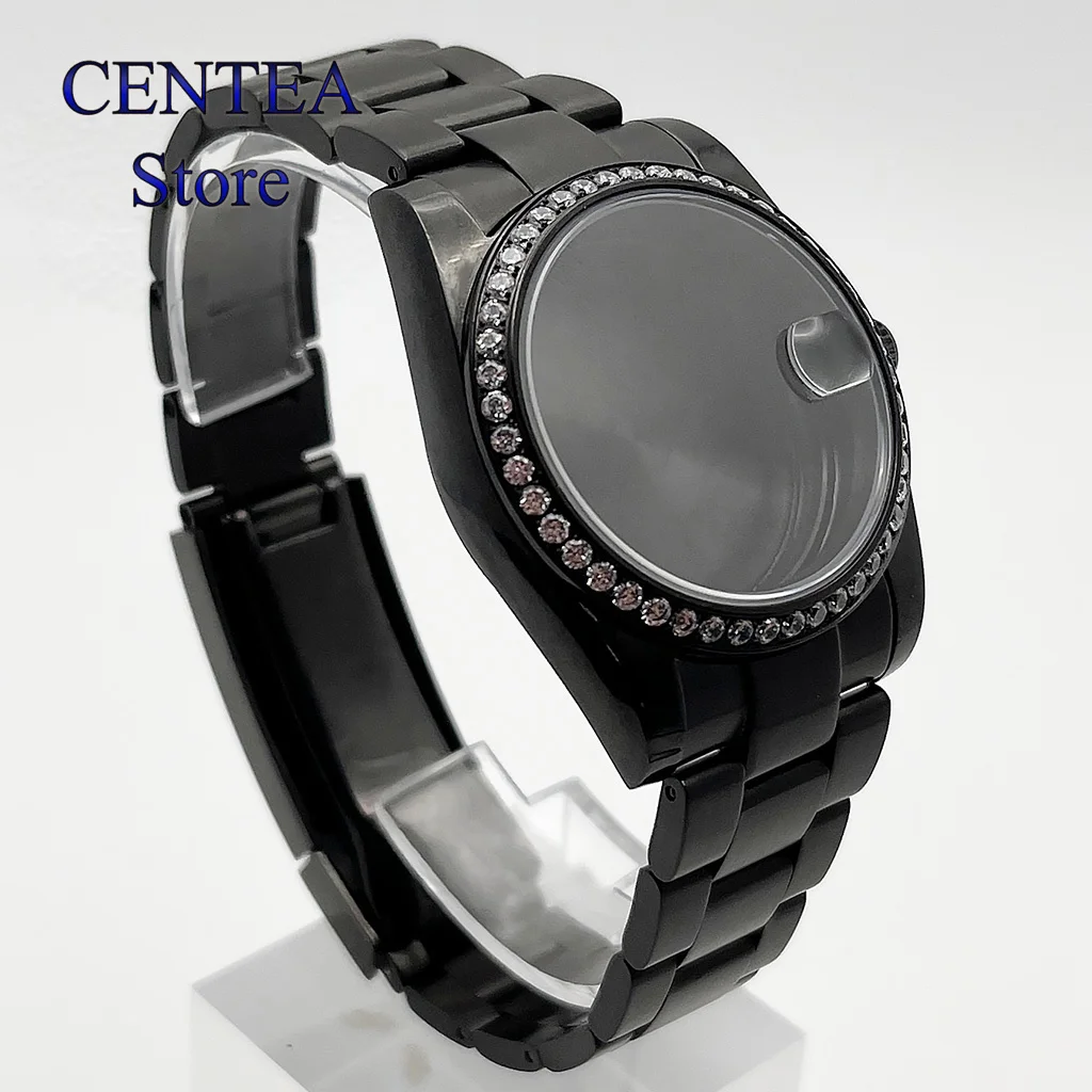 RICHUS 36/39mm czarna koperta zegarka szafirowe szkło typ diamentu Fit NH35 NH36 ETA2824 Miyota8215 mechanizm automatyczny