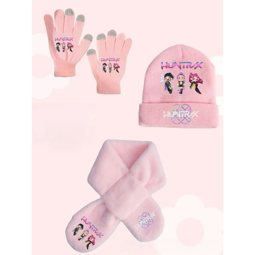 K-pops Knitted Hats Kids Demons Winter Warm Knitted Hat Scarf Glove Hunters Anime Mira Rumi Zoey Cosplay Cap Christmas Gift