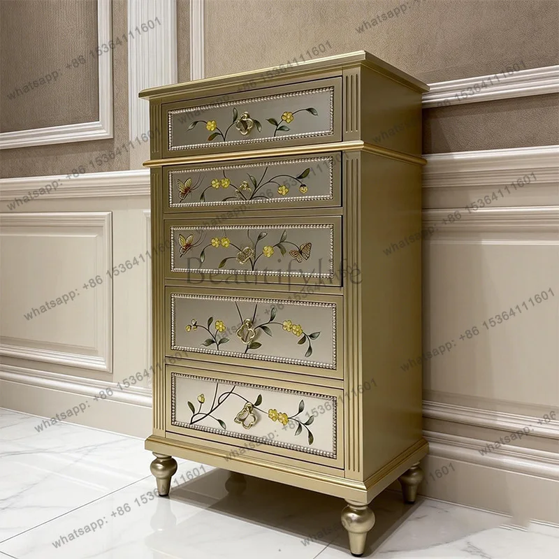 

American light luxury chest of drawers, hand-painted gold porch retro locker