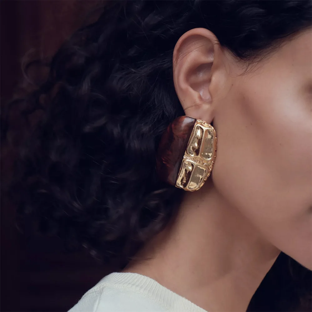 

ZAA Vintage Women Jewelry 2025 Trend Metal Resin Splicing Geometric Earrings Classic Retro Design Earrings Party Accessories