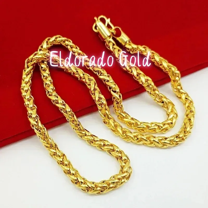 

Мужское роскошное колье Eldorado Gold из 24-каратного золота (AU999) с узором «витой веревка» | Золотой 3D-штрих, геометрический рельефный узор в матовой отделке