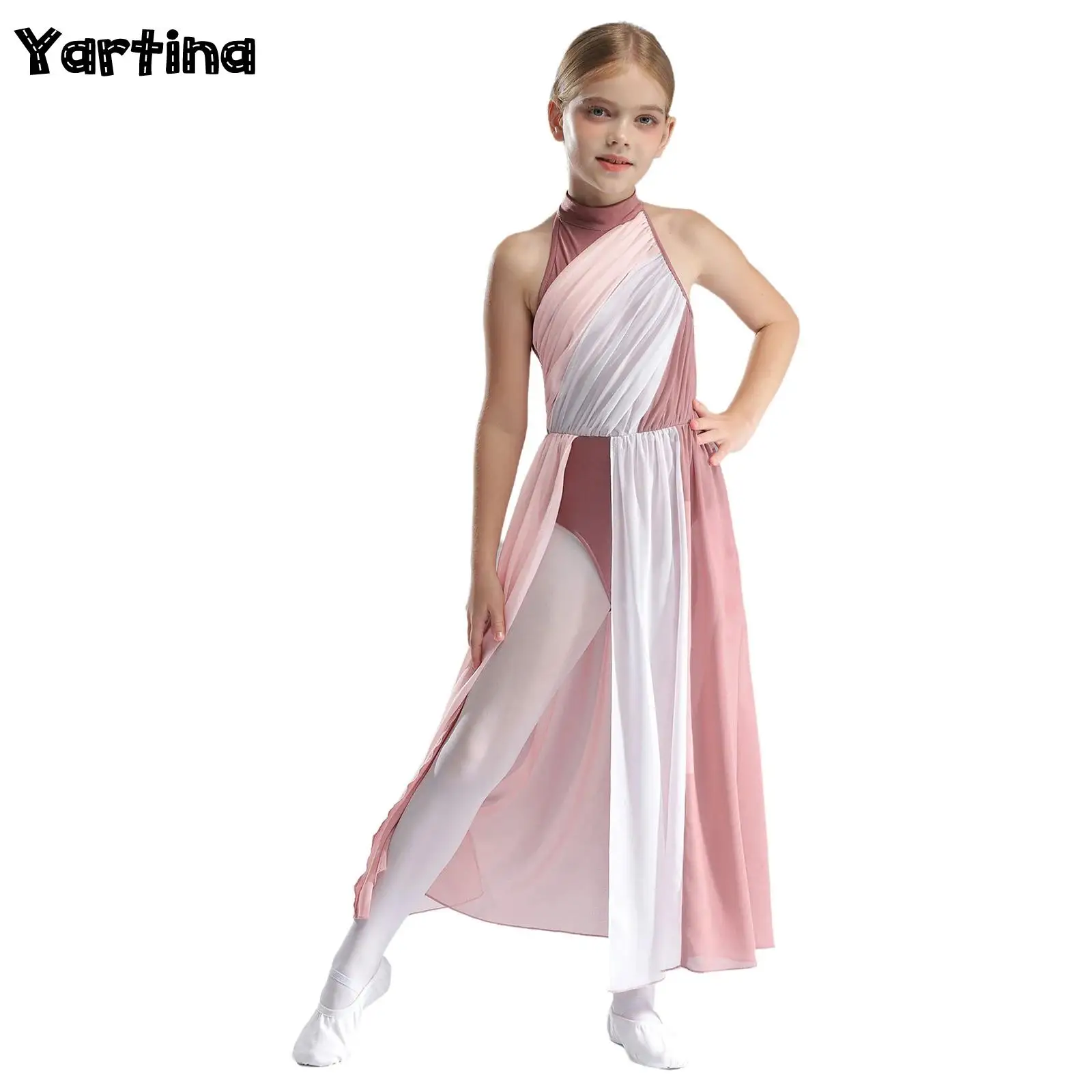 

Kids Girls Gymnastics Leotard Figure Skating Ballet Jersey Skirted Dresses Modern Contemporary Lyrical Dance Performance Costume