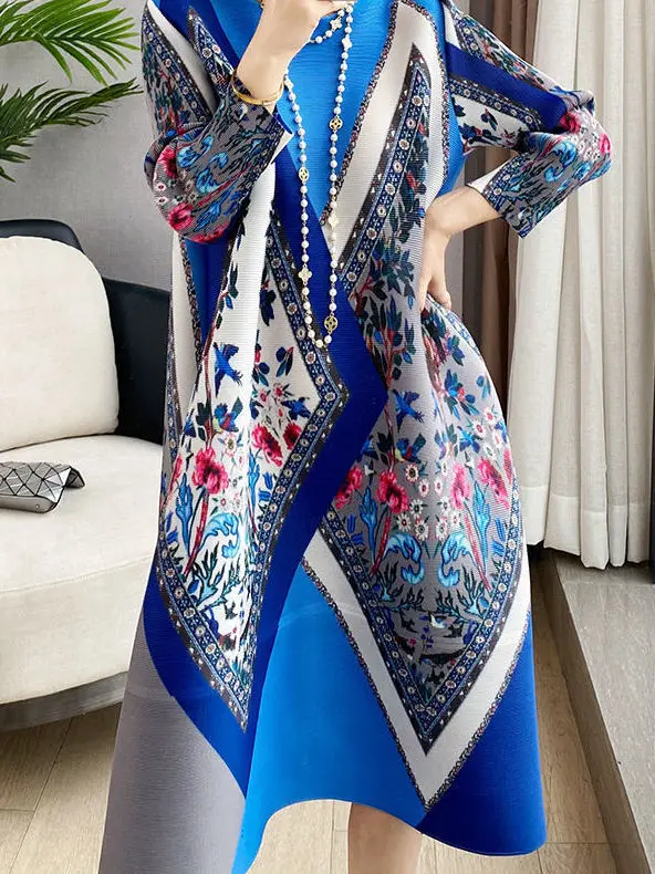 

Ele Ethnic Print Midi Dr Women's Spring Autumn 2025 Loose Slimming A-Line Skirt Vintage Sle Polyester Fiber High Ela...