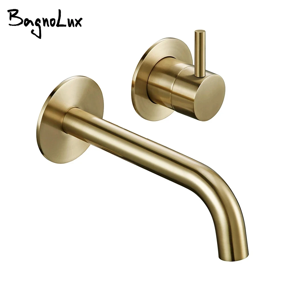 Bagnolux Brass Single Holder Lever Handle Brushed Gold Modern Deck Mounted Hot And Cold Water Mixed Type Bathroom Basin Faucet