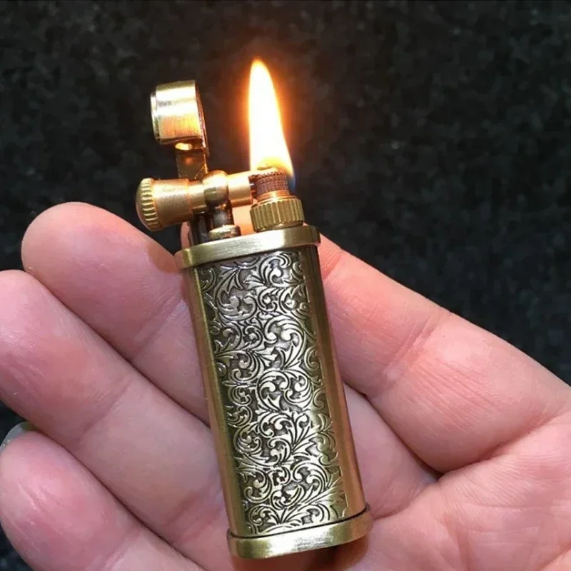 New Creative Tangcao Old-fashioned Kerosene Lighter Retro Metal Grinding Wheel Open Flame Smoking Accessories Tools for Men