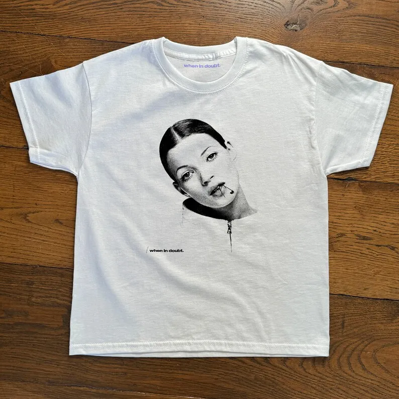 Kate Moss Graphic T-shirt Women Men 90s Supermodel Cotton T-shirt High Quality Casual Loose Street Hip Hop Harajuku Female Tees