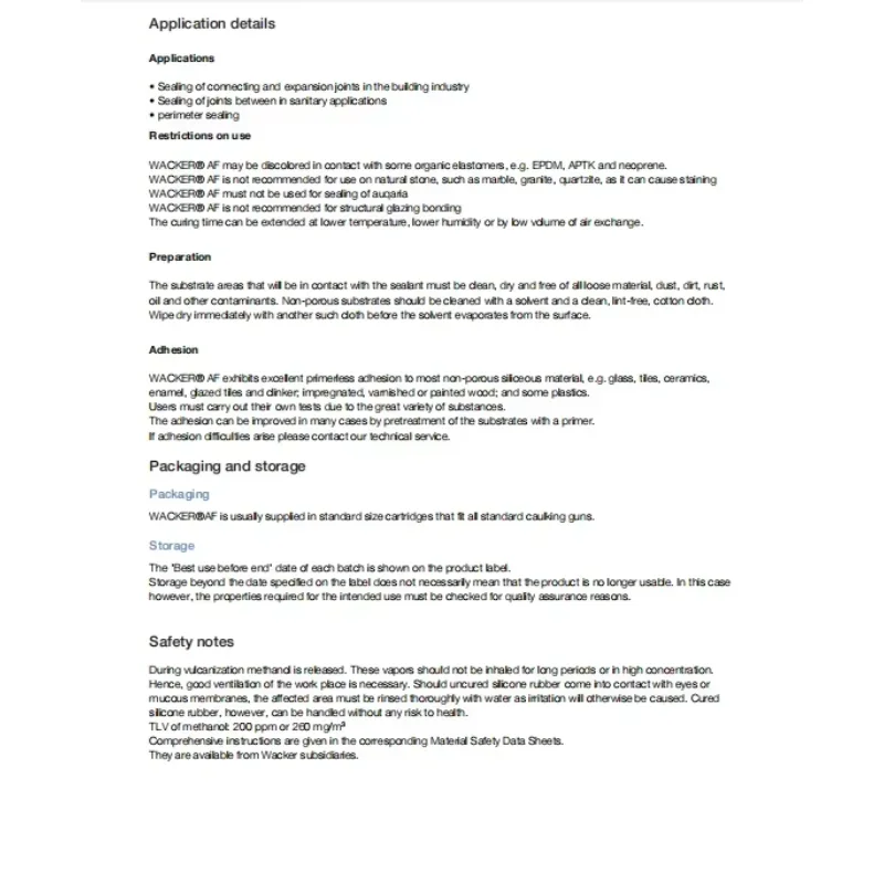 Selante de silicone Wacker AF 300ml Selante para aplicações sanitárias
