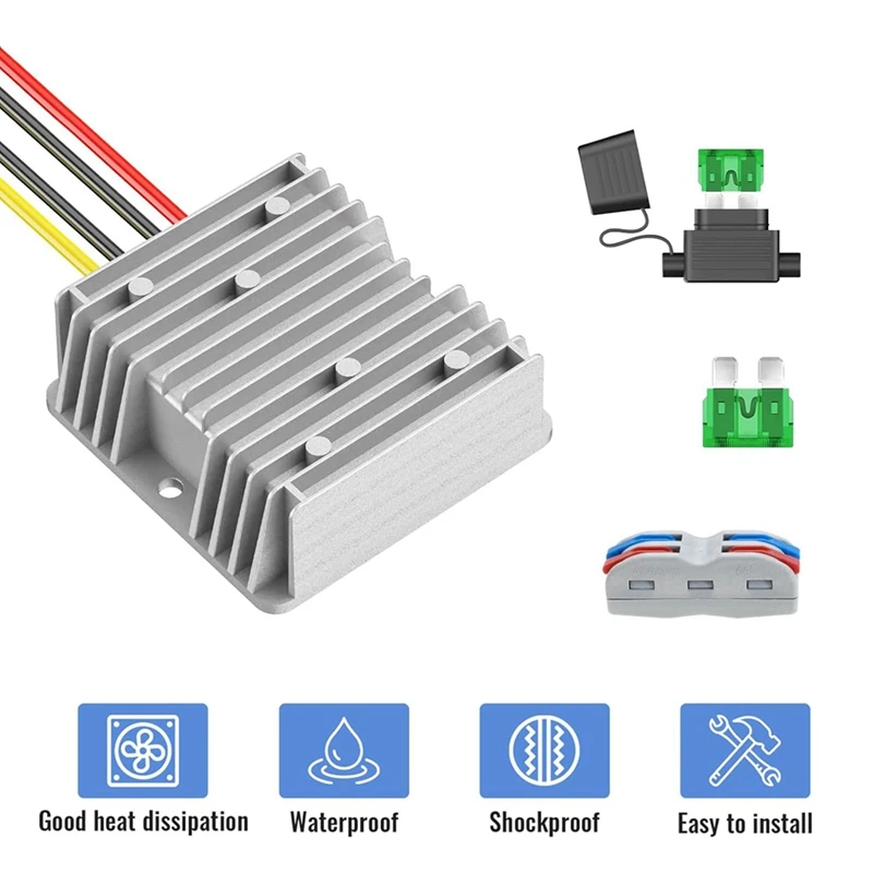 COFA-12V 20A 240W Voltage Converter,DC17-55V To DC 12V Voltage Regulator Transformer With Fuses Holder,Wire Terminals