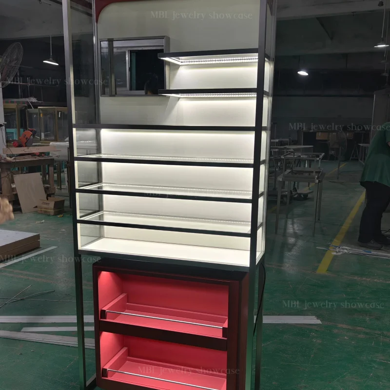 custom.Luxury Jewelry Display Cabinet, Tempered Glass Stainless Steel Wall Cabinet, Durable and Customizable Luxury Bag Display