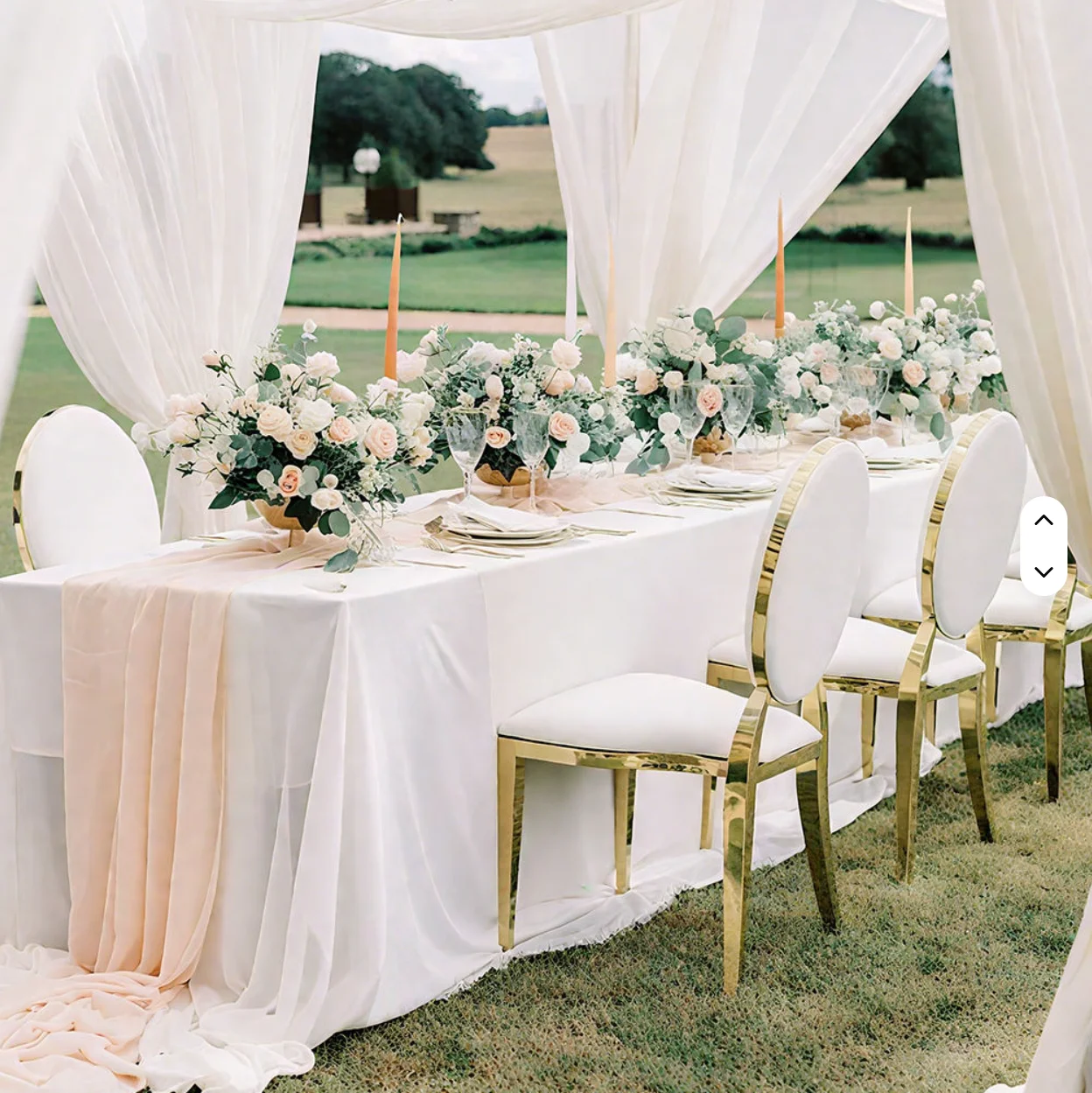 24pcs Wholesale Luxury Furniture Gold Stainless Steel Stacking Leather Event Banquet Wedding Tables Chair for Hotel