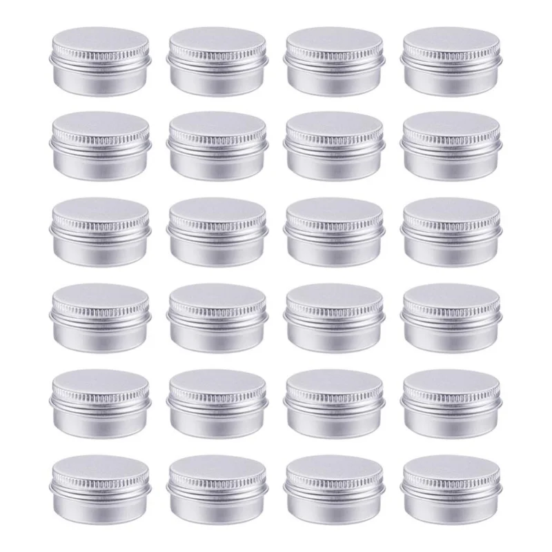 

24pcs Round Aluminium Cans 10ml Screw Top Lid Storage Containers for DIY Crafts Jewelry Spice Cosmetic Jars Portable Travel Box