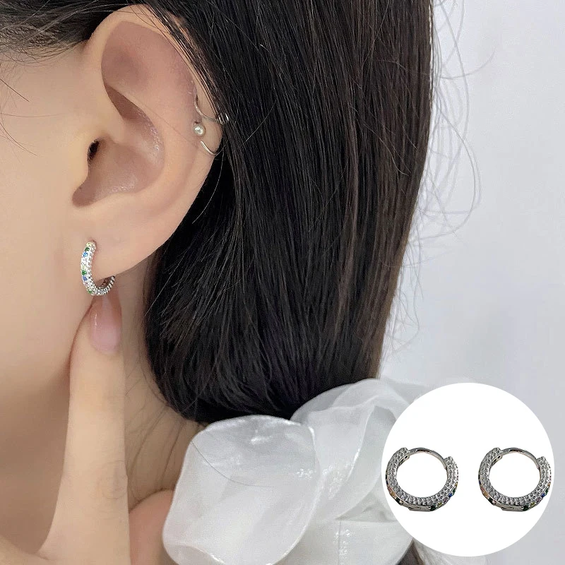 

100% 925 Sterling Silver Zircon Geometric Earrings for Women Girl Fashion Simple Round Design Jewelry Party Gift Dropshipping