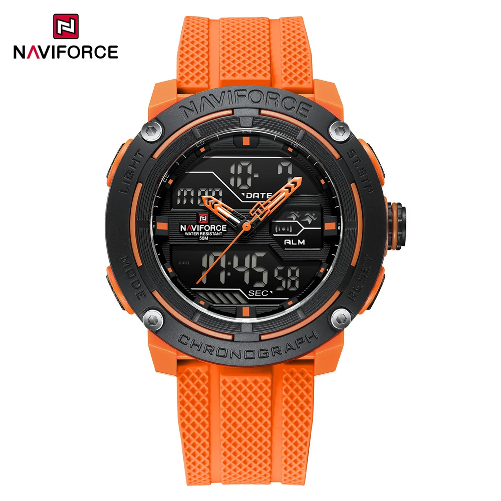 

Naviforce 7114 Luxury Men Watch Clock Sport Watch For Men Military Waterproof Chronograph Quartz With LCD Digital Wristwatch