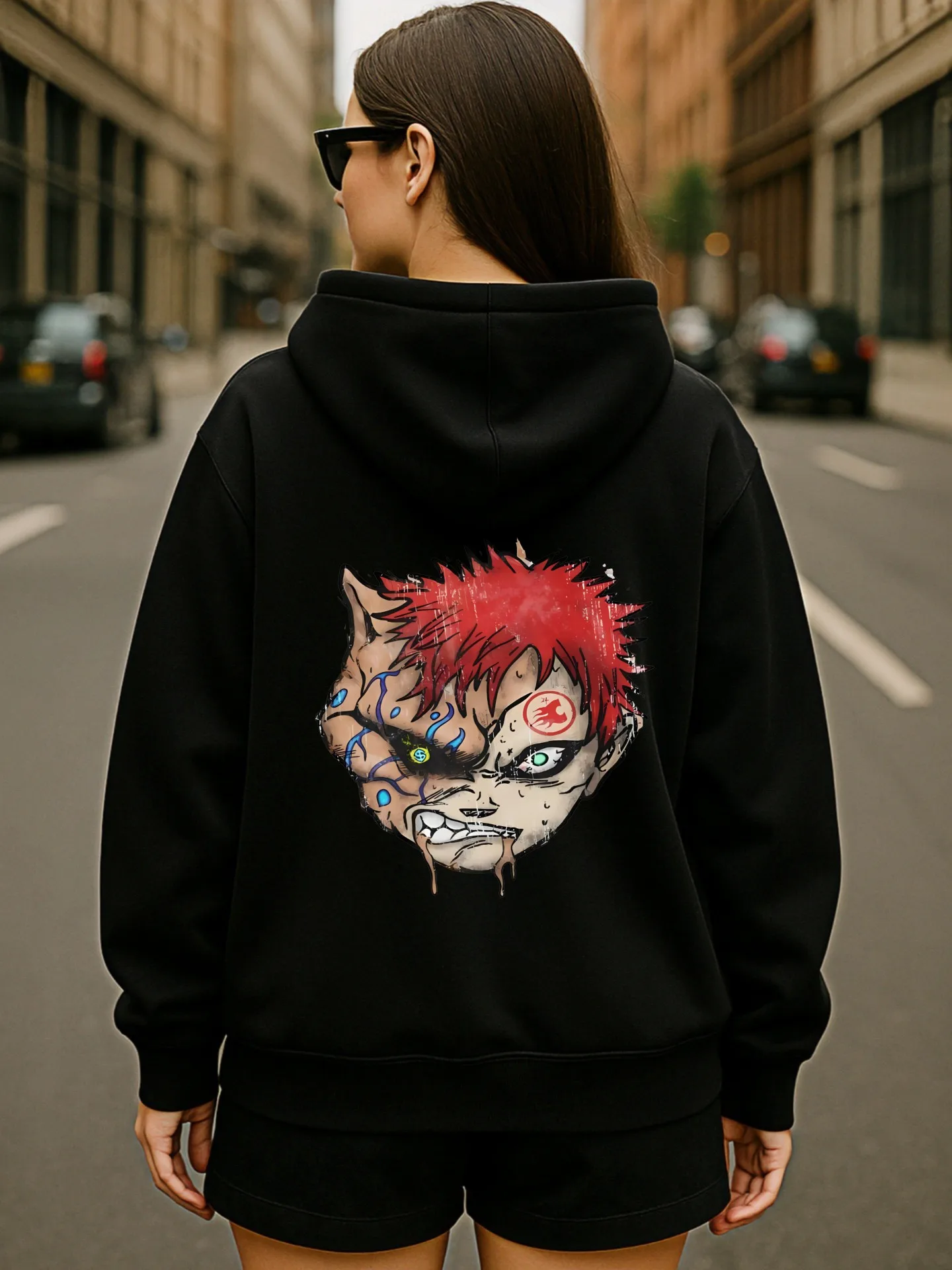 Moletom com capuz gráfico feminino, estampa de desenho animado, estilo estético fofo, forro de lã, uso diário casual, para adolescentes