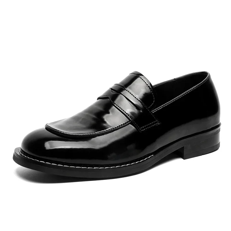 Chaussures d'affaires décontractées pour hommes, chaussures provoqué formelles de mariage, chaussure de conduite à enfiler, mocassins en cuir verni noir, chaussures respirantes