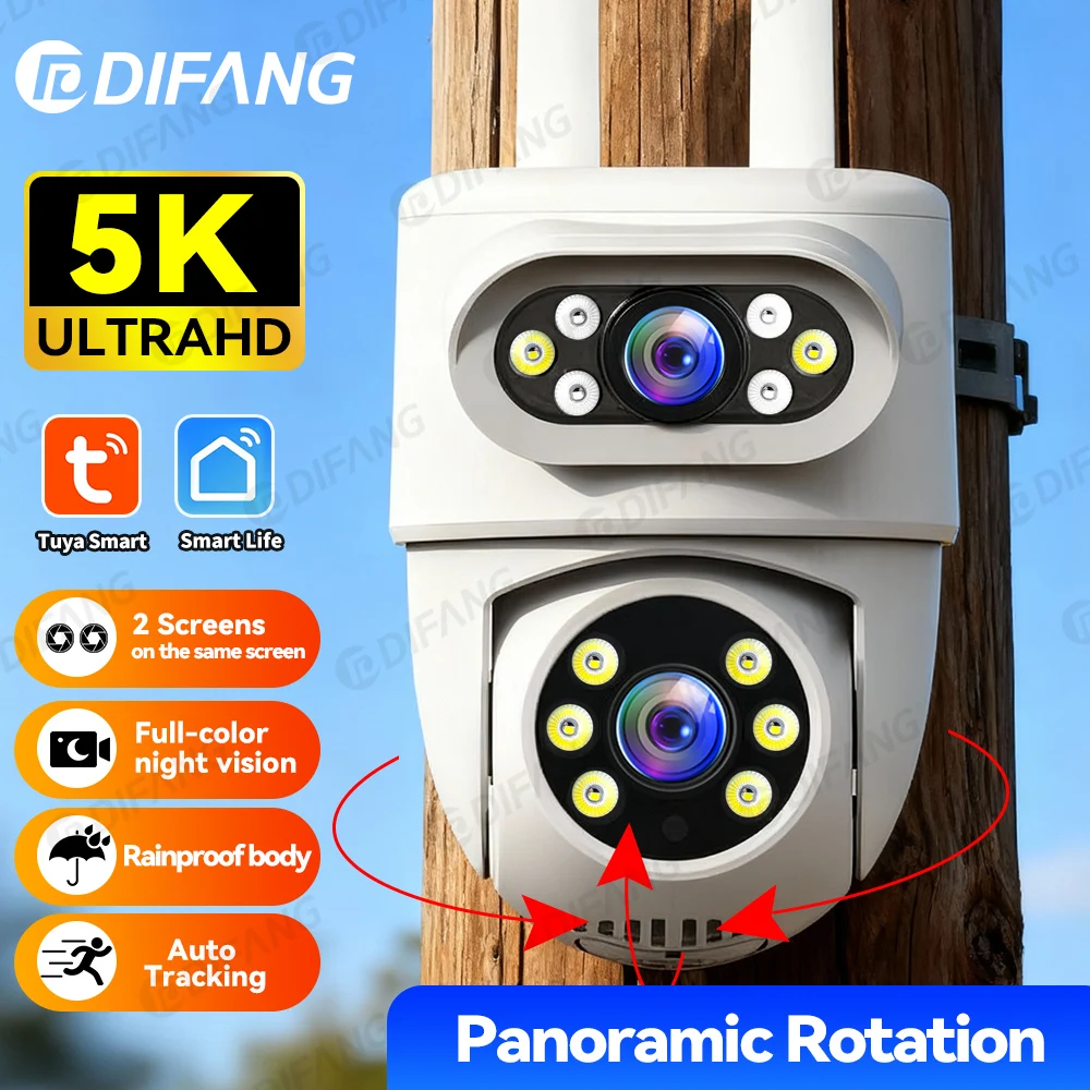 5K 10MP Tuya WiFi IP Camera Outdoor Dual Screens Smartlife Video Surveillance Security Protection Alexa PTZ Surveillance