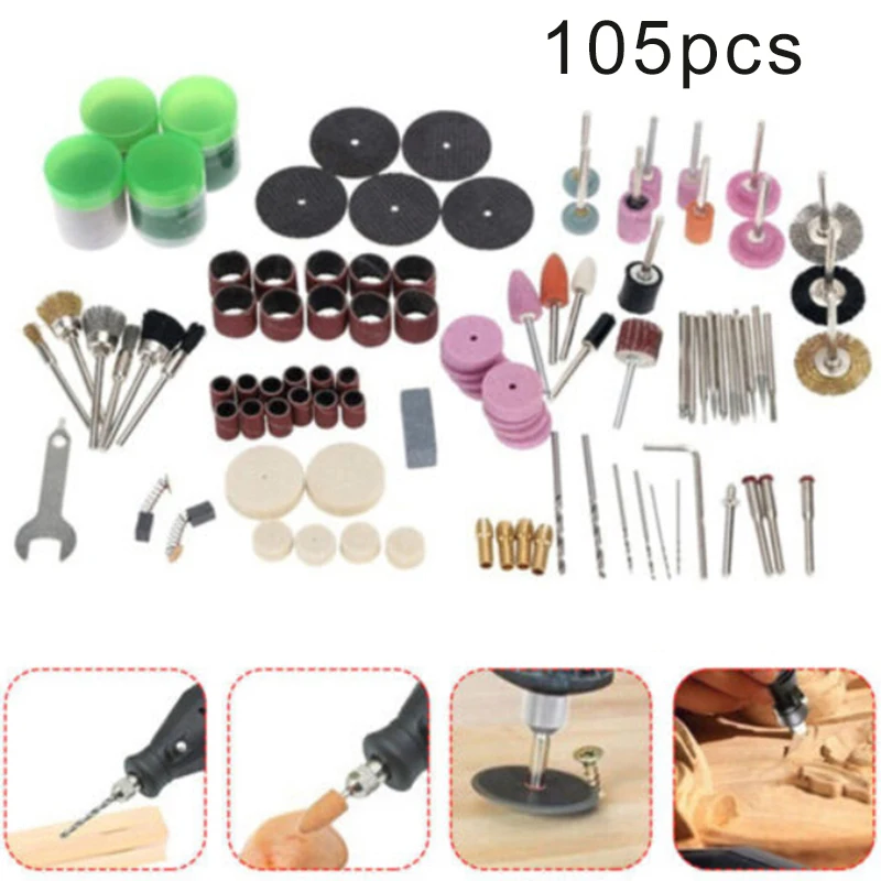 Broca elétrica moedor ferramenta rotativa, moagem, gravura, polimento kit, acessórios para corte, nova chegada, 105pcs set