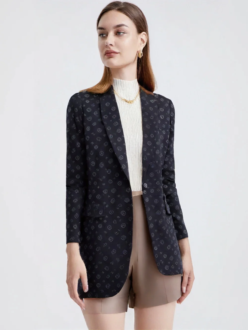 Elegante feminino personagem impressão blazer único botão jaqueta de negócios senhora do escritório casaco superior para primavera outono s-xl