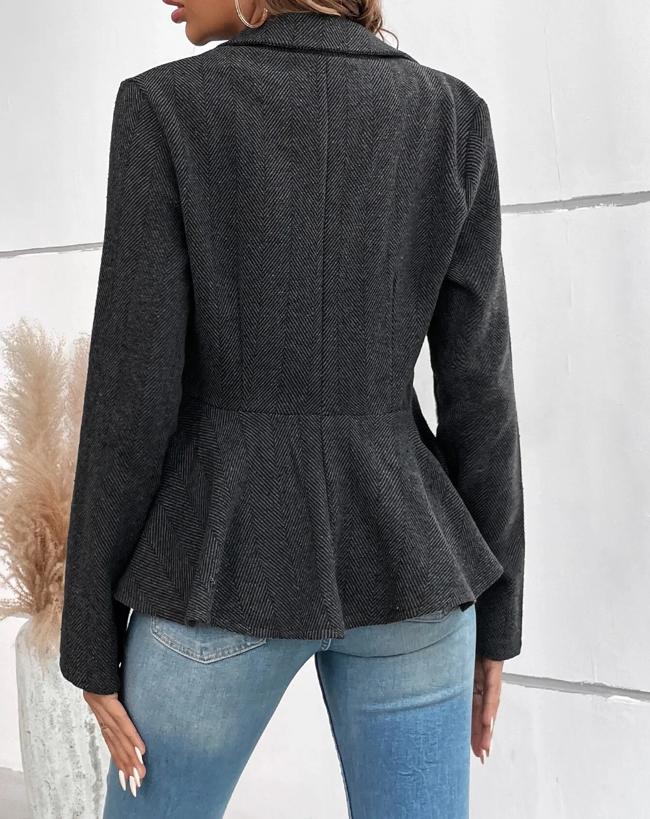 Chaquetas para mujer 2025, moda de otoño, cuello Polo, volantes, corte entallado, doble botonadura, manga larga, temperamento, chaqueta de oficina para mujer