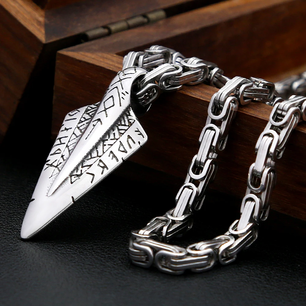 Vintage Fashion Norse Spear Pendant Stainless Steel Viking Rune Necklaces For Men Women Unique Amulet Jewelry Gift Dropshipping