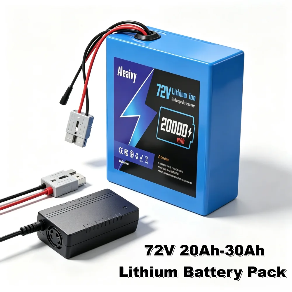 Aleaviy 72V 20Ah 30Ah Electric Bike Lithium Battery Pack 20000mAh 30000mAh Li Ion Ebike Battery for Bicycle Scooter Motorcycle with 84V 5A Charger